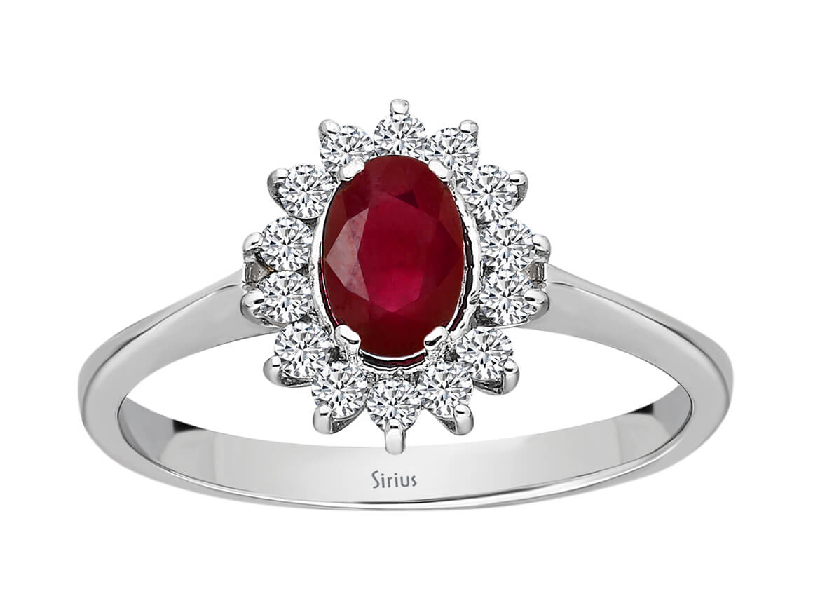 Diamant und Oval Rubin Ring in 18 K Weißgold – handgefertigter Diamantschmuck aus Feingold | Sirius Diamant