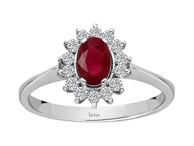 Diamond and oval cut ruby jewelry set in 14 carat white gold