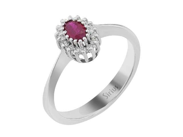 Diamond and oval cut ruby ring in 333 8K white gold