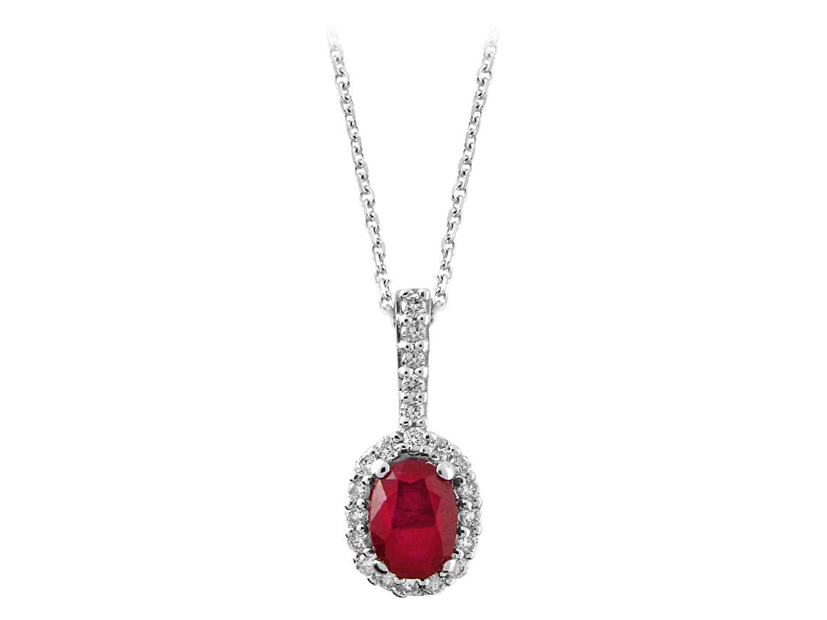 Diamant und Oval Rubin Collier - handgefertigter Diamantschmuck aus Feingold | Sirius Diamant
