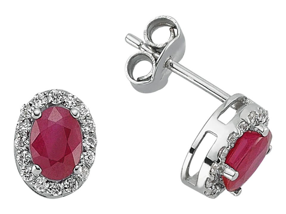 Diamond and Oval Ruby Earrings