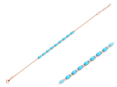 Diamond and oval turquoise bracelet in 14 K rose gold
