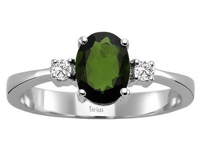 Diamond and Oval Green Tourmaline Ring