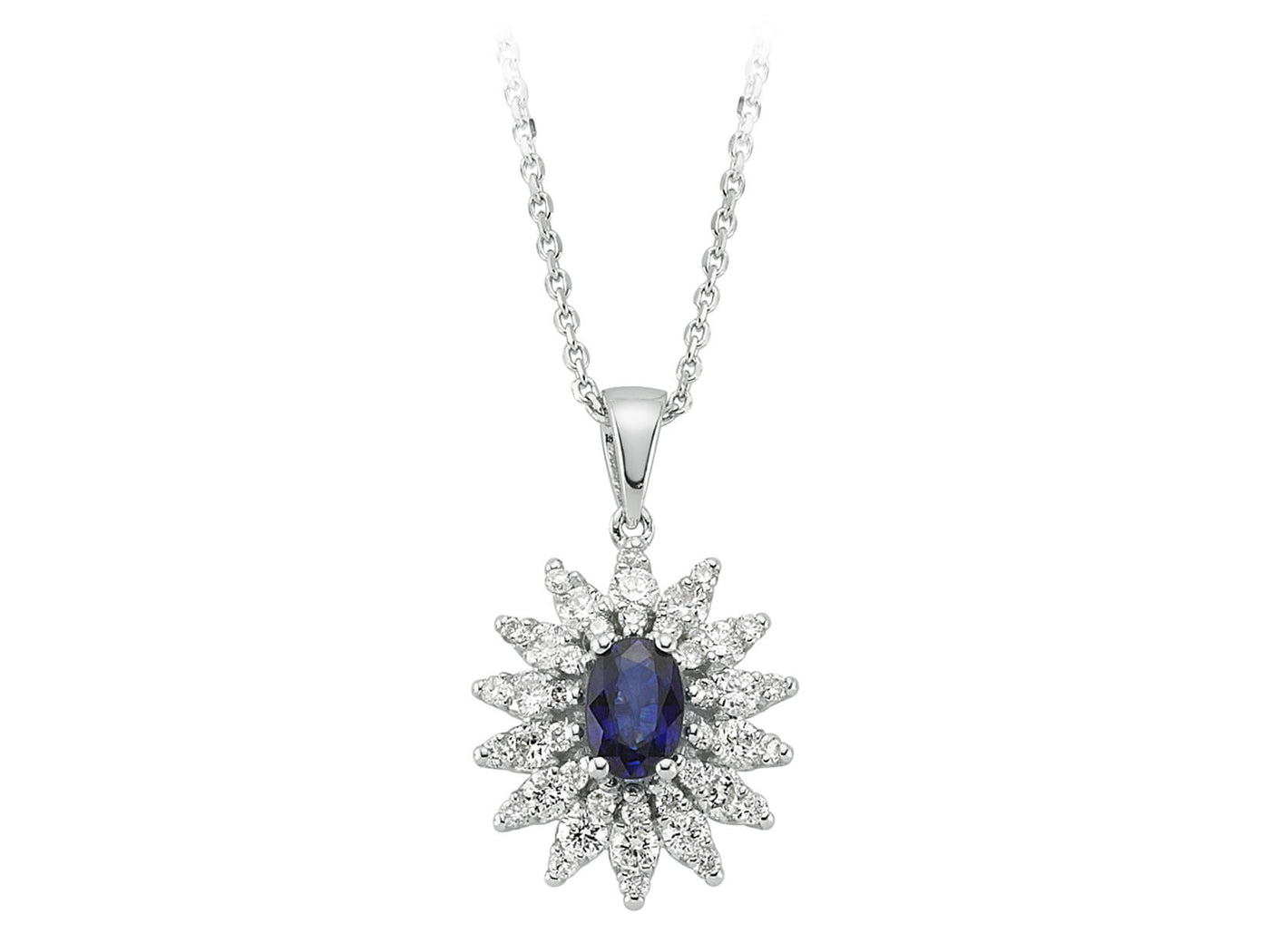 Diamond and oval sapphire necklace in 14 K