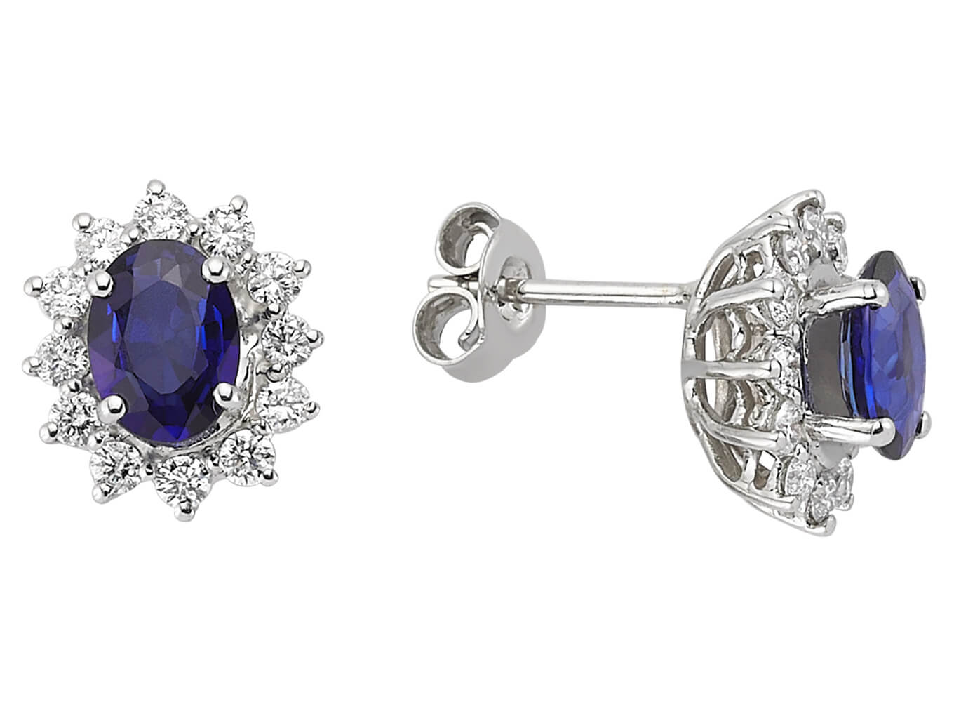 Diamond and Oval Sapphire Earrings
