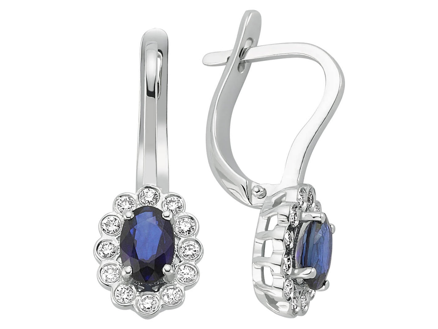 Diamond and oval sapphire earrings