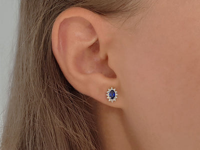 Diamond and Oval Sapphire Earrings