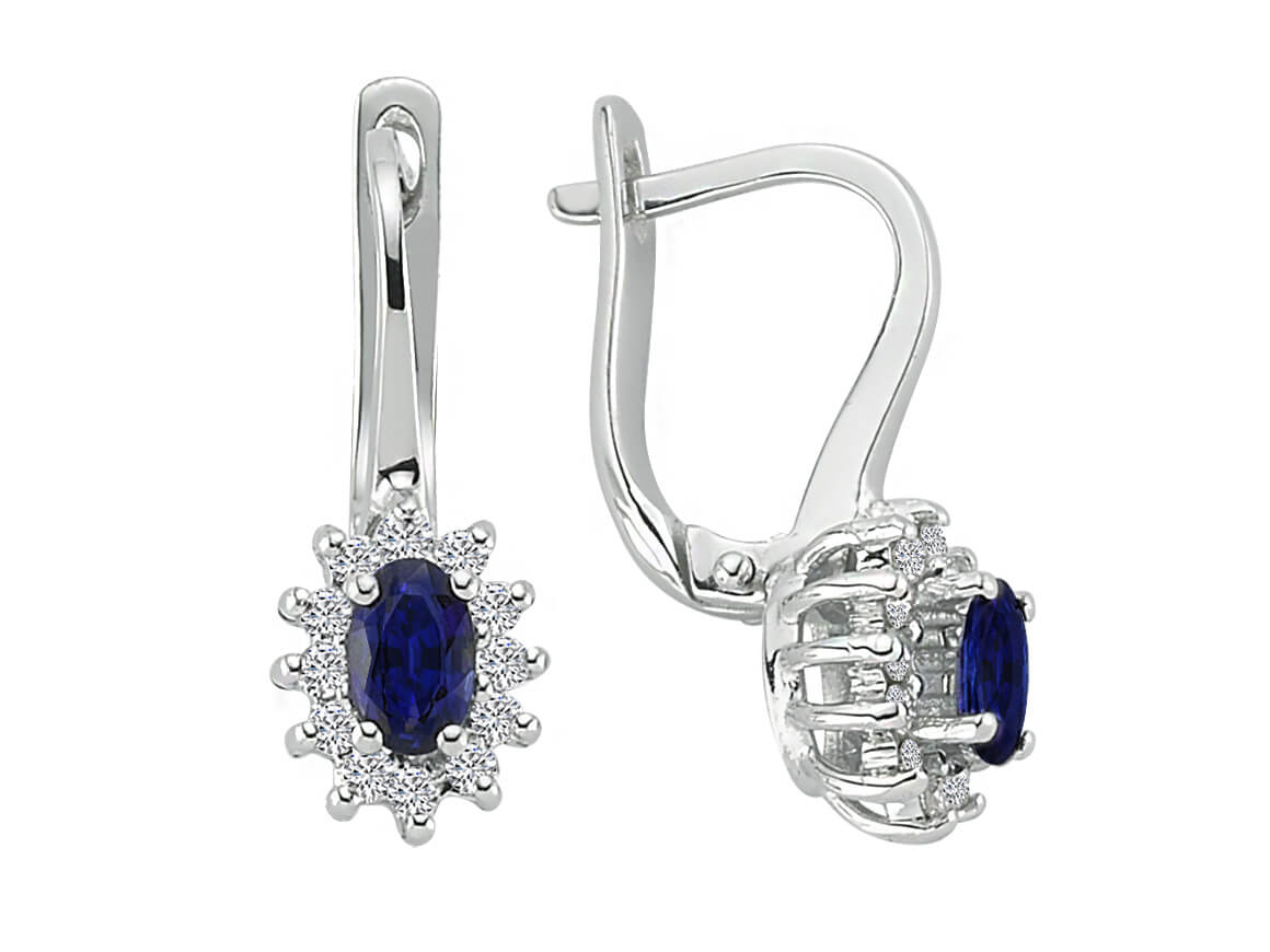 Oval sapphire earrings with diamonds in 333 8K white gold