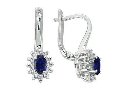 Oval sapphire earrings with diamonds in 333 8K white gold