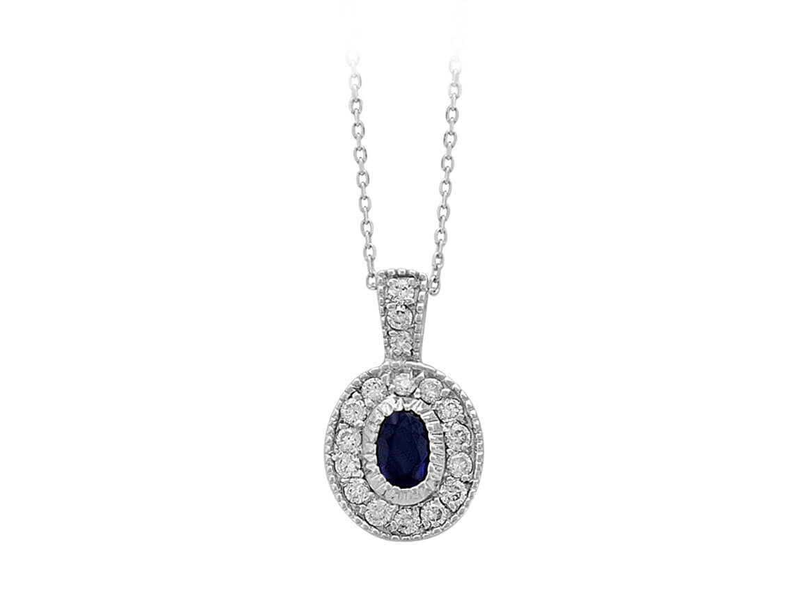 Collier diamant et saphir ovale