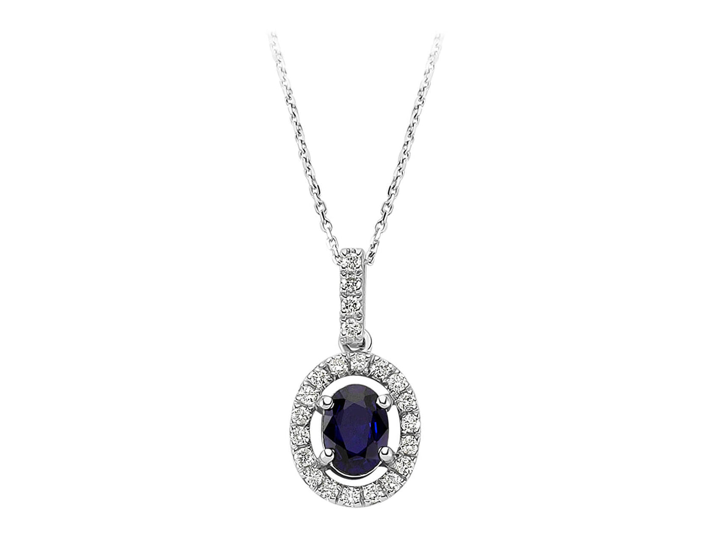 Diamond and oval sapphire necklace