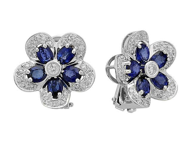 Oval blue sapphire violet stud earrings with diamonds / 14K gold