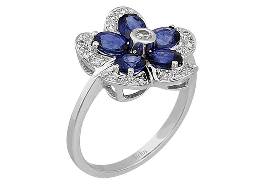 Veilchen Schmuckset mit Diamanten und Saphiren aus 585er Weißgold - handgefertigter Diamantschmuck aus Feingold | Sirius Diamant