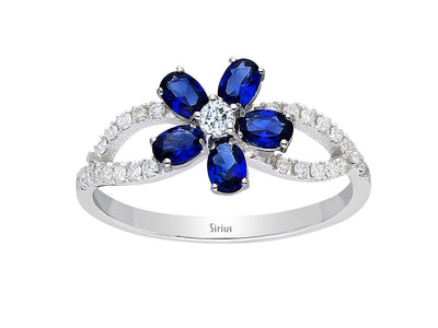 Diamond and oval-cut sapphire violet ring in 333 8-carat white gold