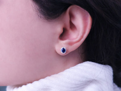 Diamond and Oval Sapphire Earrings
