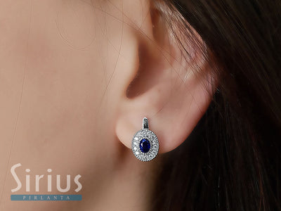 Diamond and Oval Sapphire Earrings