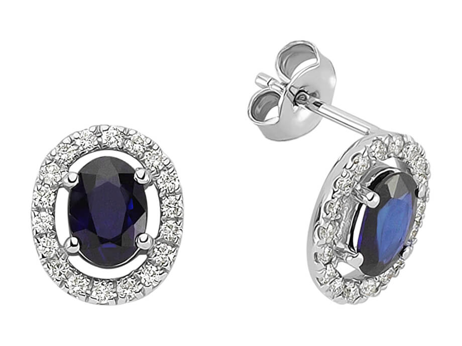 Diamond and Oval Sapphire Earrings