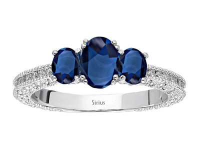 Diamond and Oval Sapphire Tria Ring