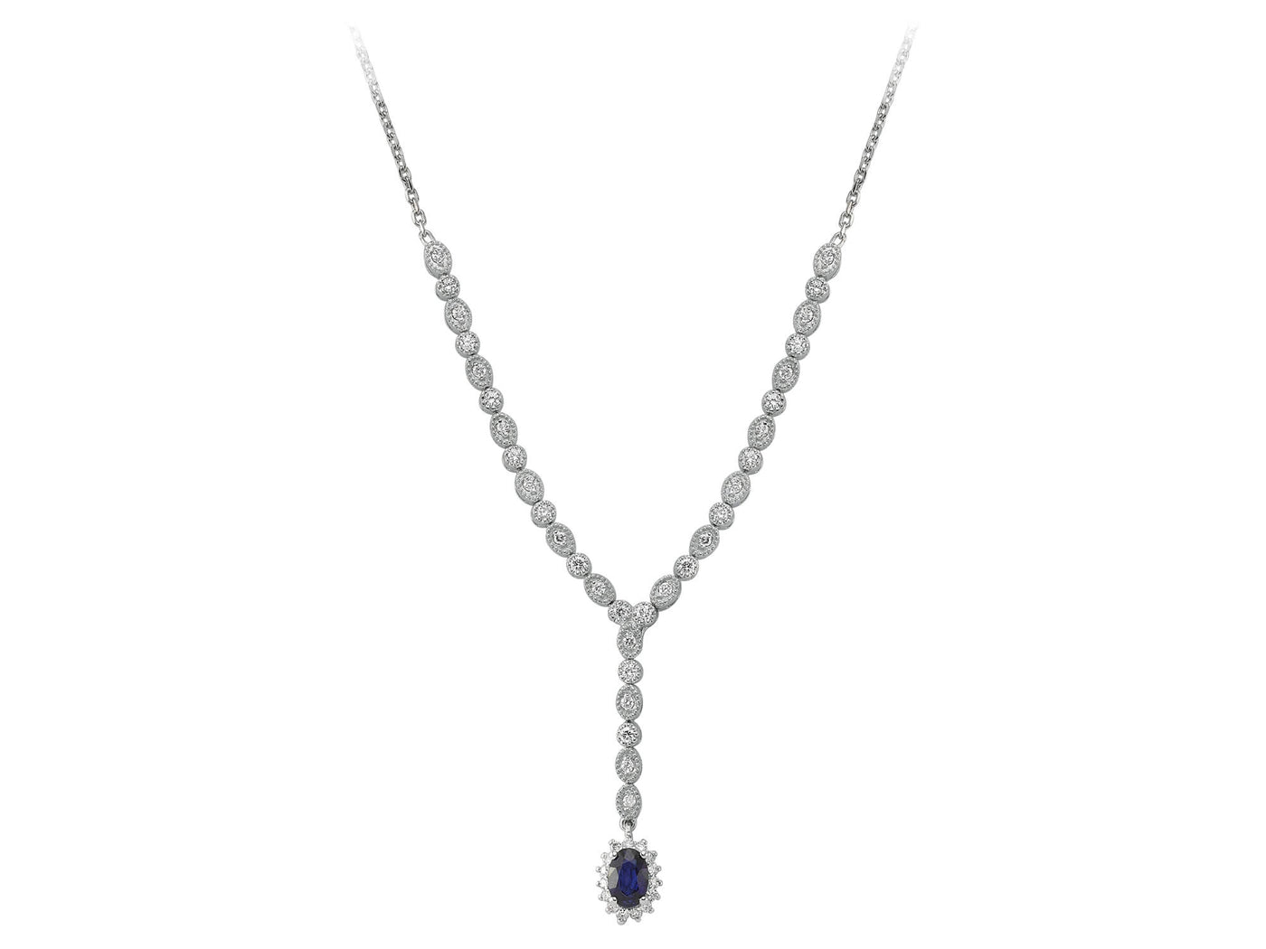 Collier diamant et saphir ovale en or blanc 14 carats