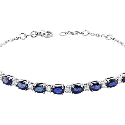 Diamant und Oval Saphir Armband in 585er 14 Karat Weißgold - handgefertigter Diamantschmuck aus Feingold | Sirius Diamant