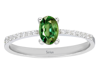 Diamond and Oval Cut Green Sapphire Ring