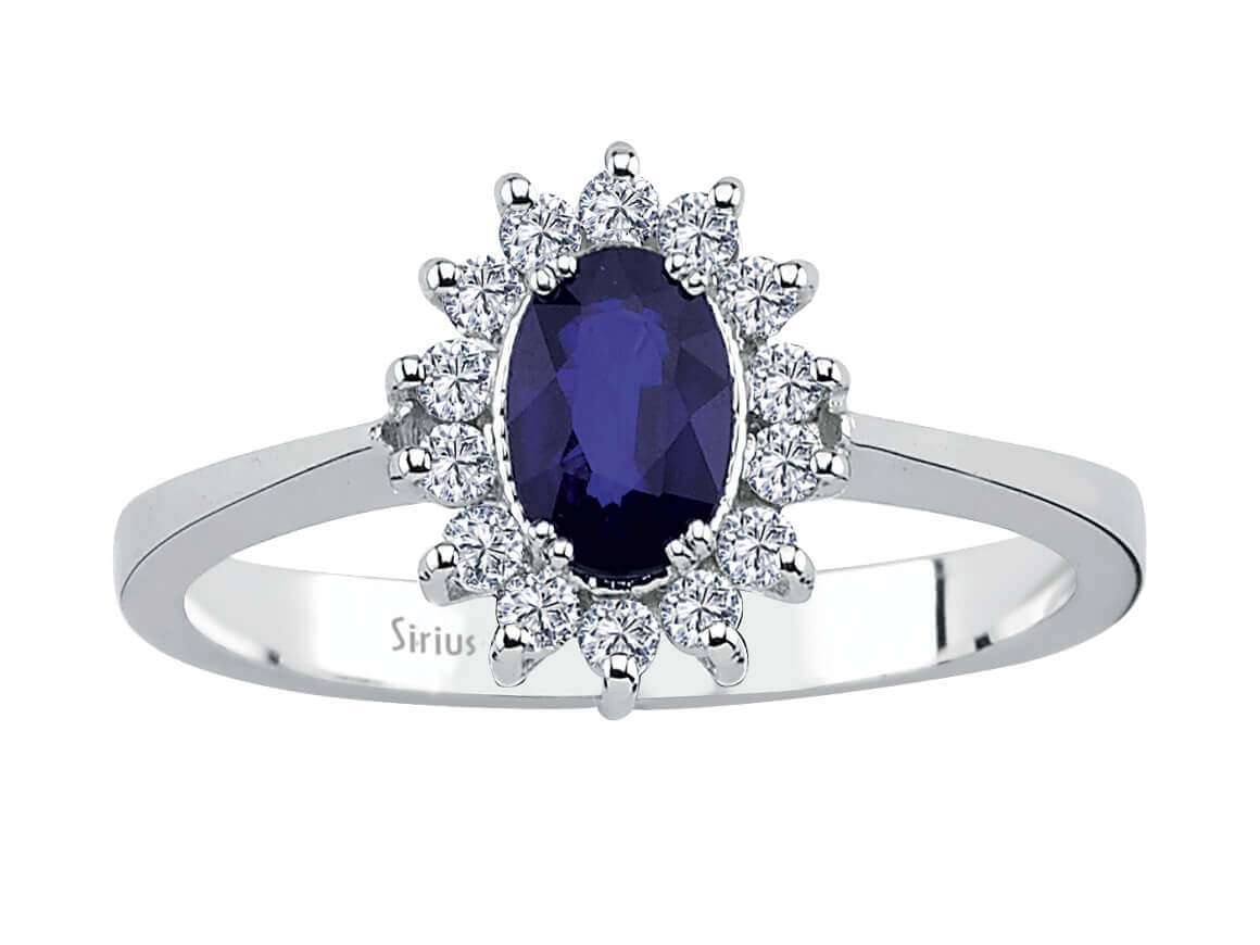 Diamond and oval sapphire jewelry set in 14 K white gold
