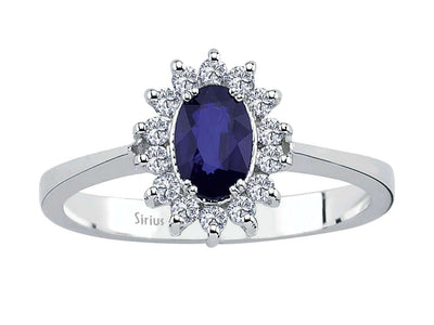 Diamond and oval sapphire jewelry set in 14 K white gold