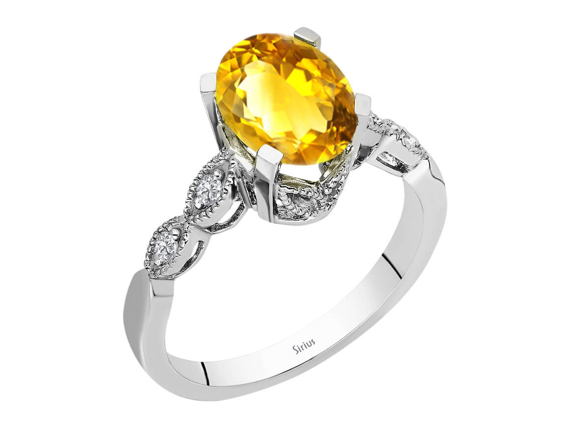 Diamond and Oval Citrine Aten Ring