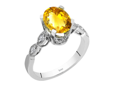 Diamond and Oval Citrine Aten Ring