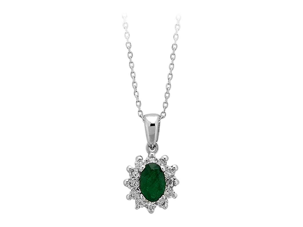 Diamond and oval emerald necklace