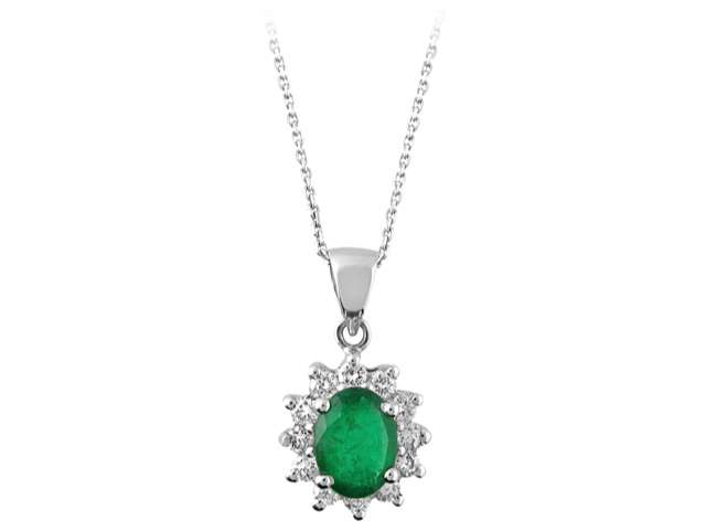 Diamond and oval emerald necklace