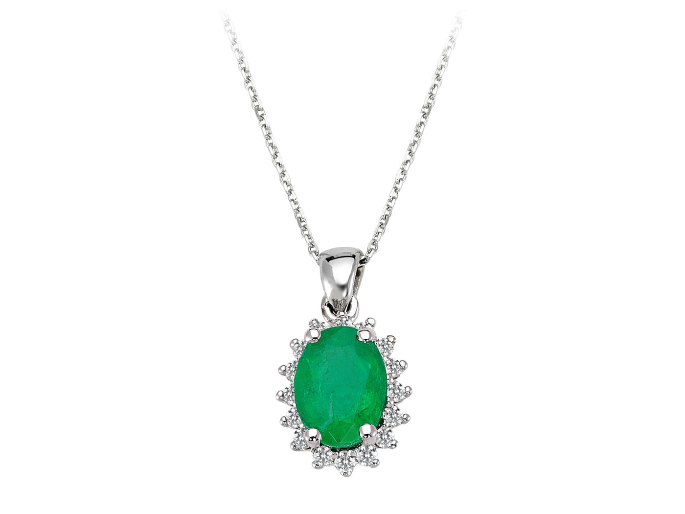 Diamond and oval emerald necklace
