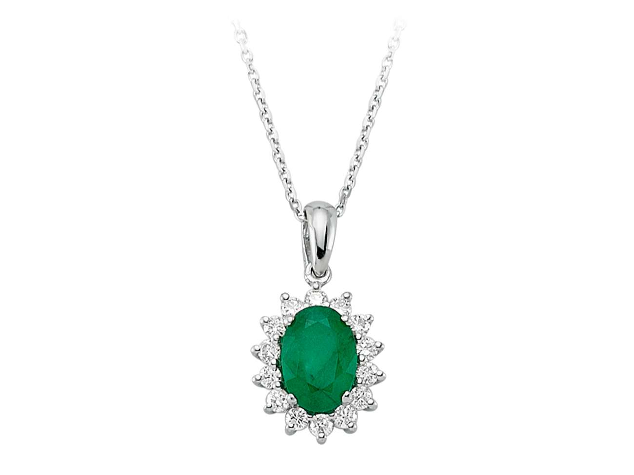 Diamond and oval emerald necklace