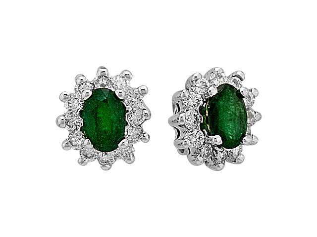 Diamond and Oval Emerald Earrings