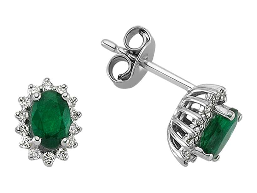 Diamond and Oval Emerald Earrings