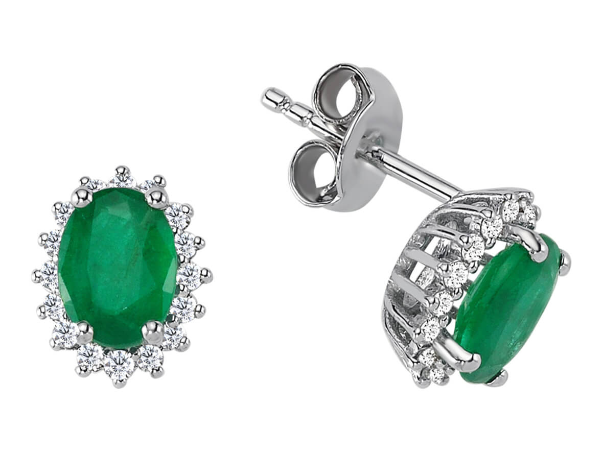 Diamant und Oval Smaragd Entourage Ohrhänger - handgefertigter Diamantschmuck aus Feingold | Sirius Diamant