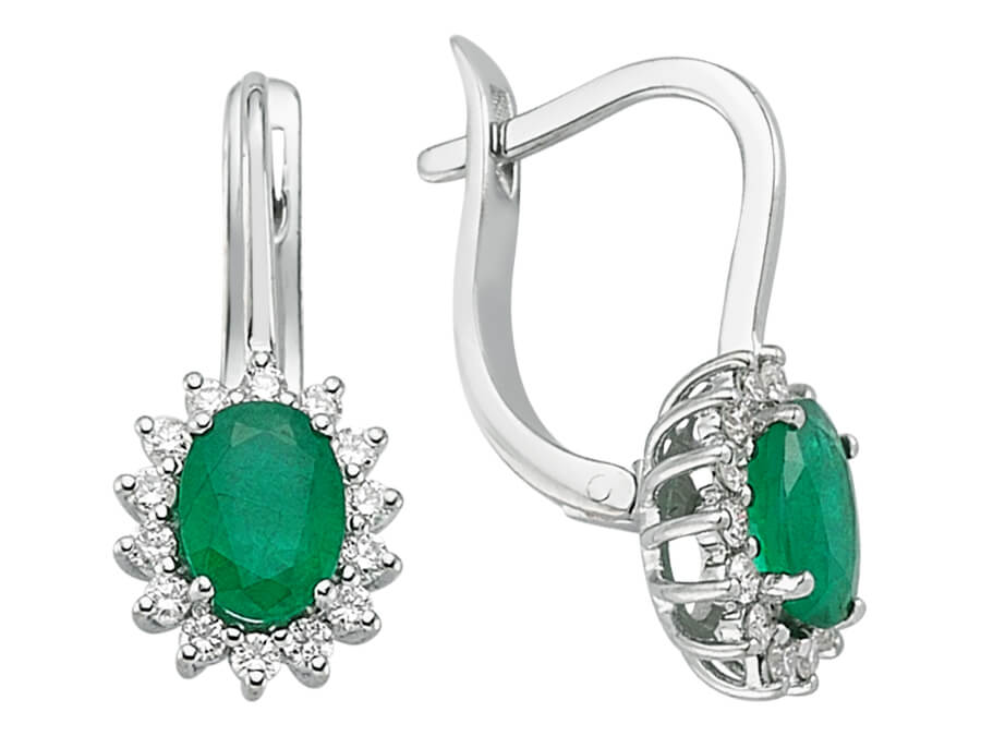 Diamond and oval emerald earrings