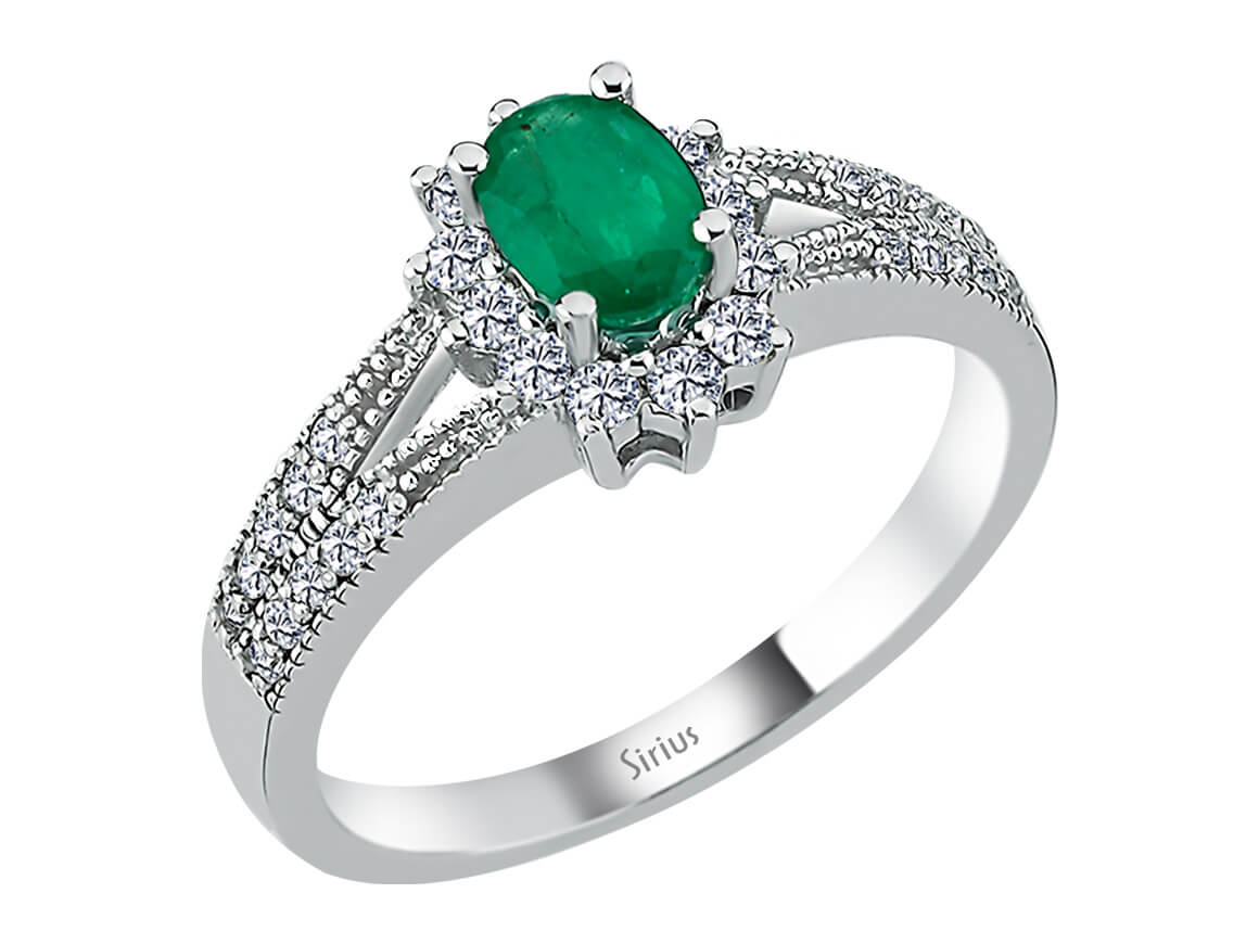 Diamond and Oval Emerald Ring
