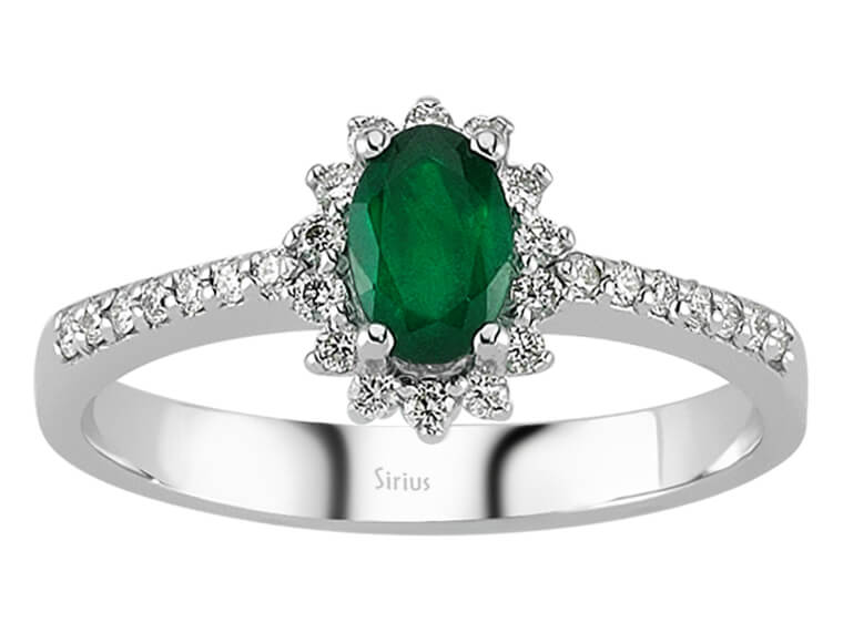 Diamond and Oval Emerald Ring