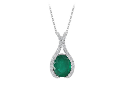 Diamond and oval emerald necklace