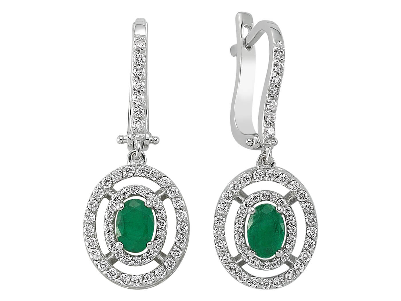 Diamond and oval emerald earrings