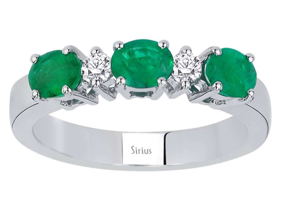 Diamond and Oval Emerald Tria Ring