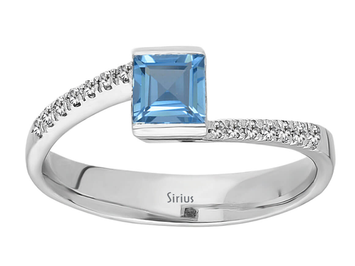 Diamant und Prinzessin Blauer Topas Ring - handgefertigter Diamantschmuck aus Feingold | Sirius Diamant