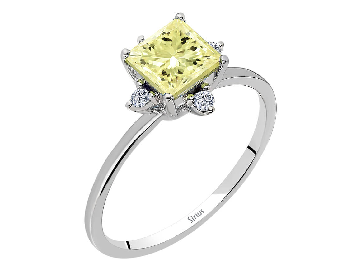 Diamant und Prinzessin Gelb Quartz Ring - handgefertigter Diamantschmuck aus Feingold | Sirius Diamant