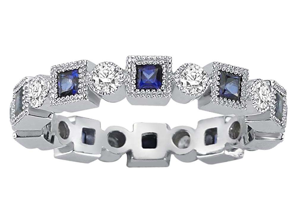 Diamant und Prinzessin Saphir rundum Allianz - handgefertigter Diamantschmuck aus Feingold | Sirius Diamant