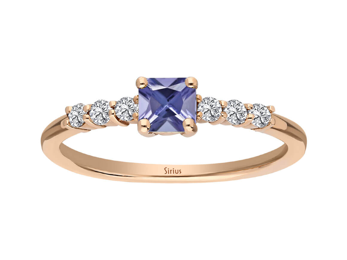 Diamant und Prinzessin AAA Tansanit Ring in 14k Rotgold