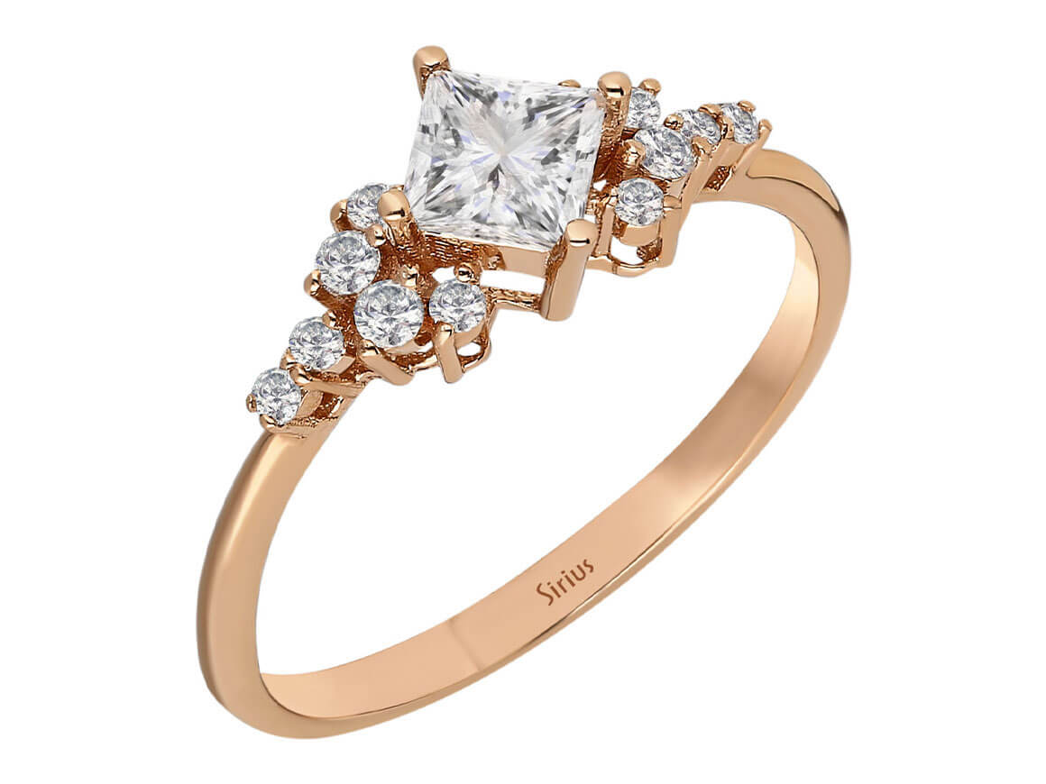Prinzess-Schliff Weißer Saphir Ring mit Diamanten - handgefertigter Diamantschmuck aus Feingold | Sirius Diamant