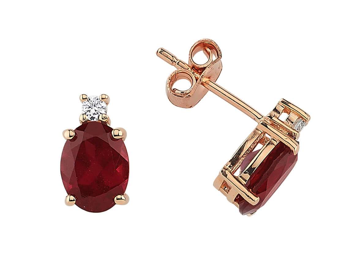 Diamond and Oval Pink Radolite Stud Earrings in 14 K Rose Gold