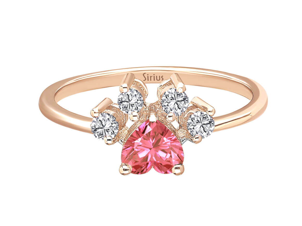 Diamond and pink tourmaline cat paw ring in 14K red gold