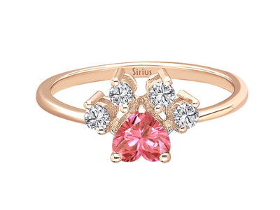 Diamond and pink tourmaline cat paw ring in 14K red gold